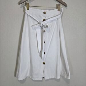 Metrowear White Skirt Womens M L Linen Blend Button Front Tie Belt Summer